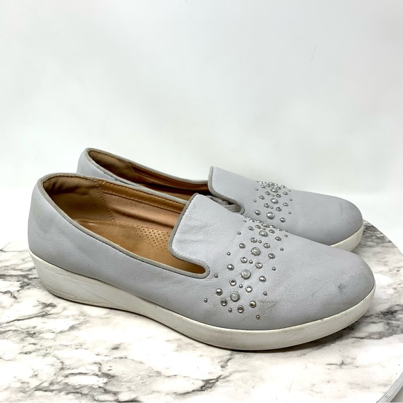 Fitflop Shoes - FitFlop Audrey Pearl Stud Gray Comfort Casual Loafer 8.5 Classic Comfy Neutral